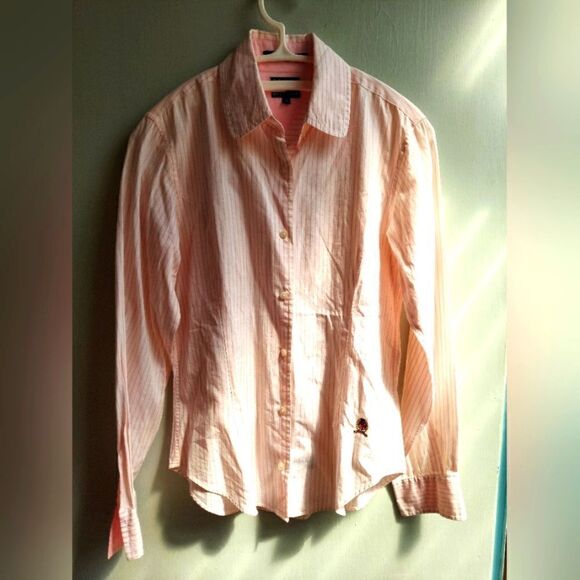 Tommy Hilfiger Striped Pink White Button Up Shirt Embroidered Logo Size 4 - Picture 1 of 6